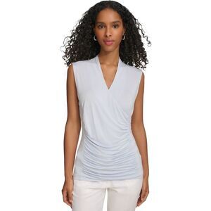 Calvin Klein Womens Ruched Sleeveless Blouse Top, Blue, NWT